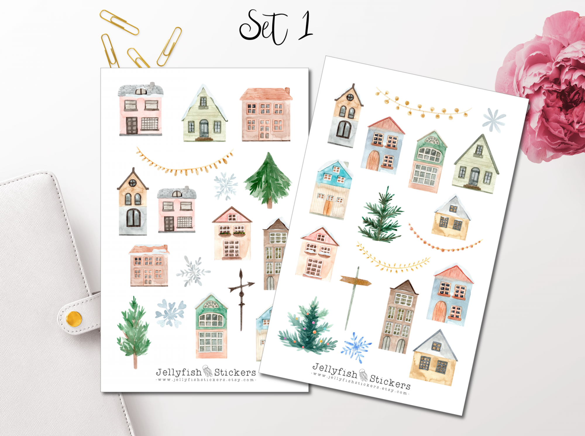 Houses Pastel Christmas Sticker Set